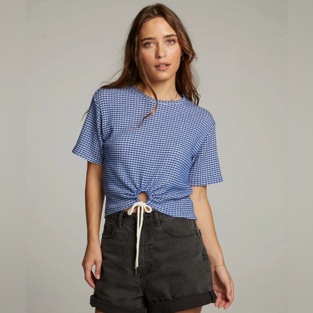 CHASER Blue and Gray Waffle Knit Top and Shorts Set